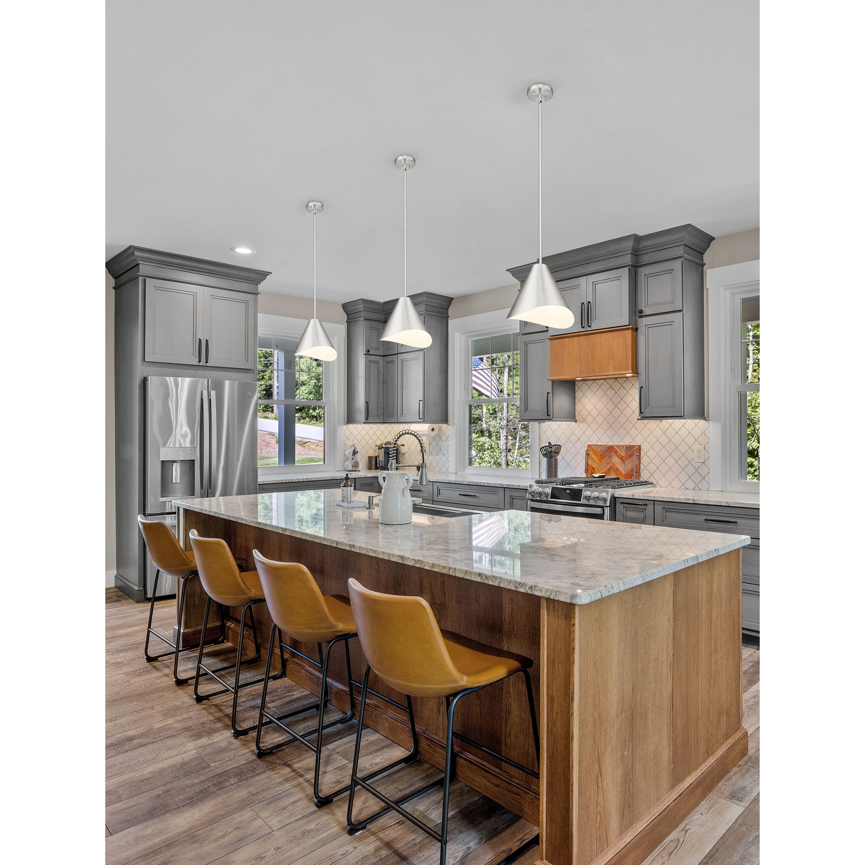 Aria 1 Light 12 inch Brushed Nickel Pendant Ceiling Light in Brushed Nickel & Inner White