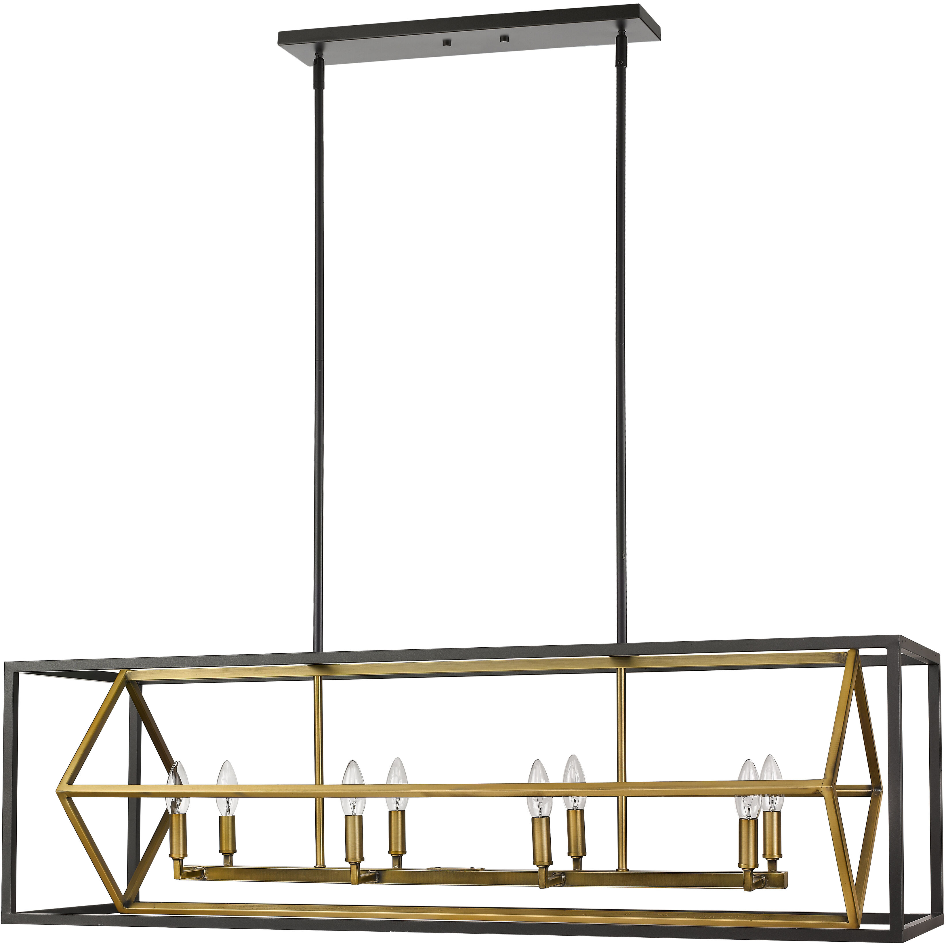 Euclid 8 Light 44 inch Olde Brass and Bronze Linear Chandelier Ceiling Light