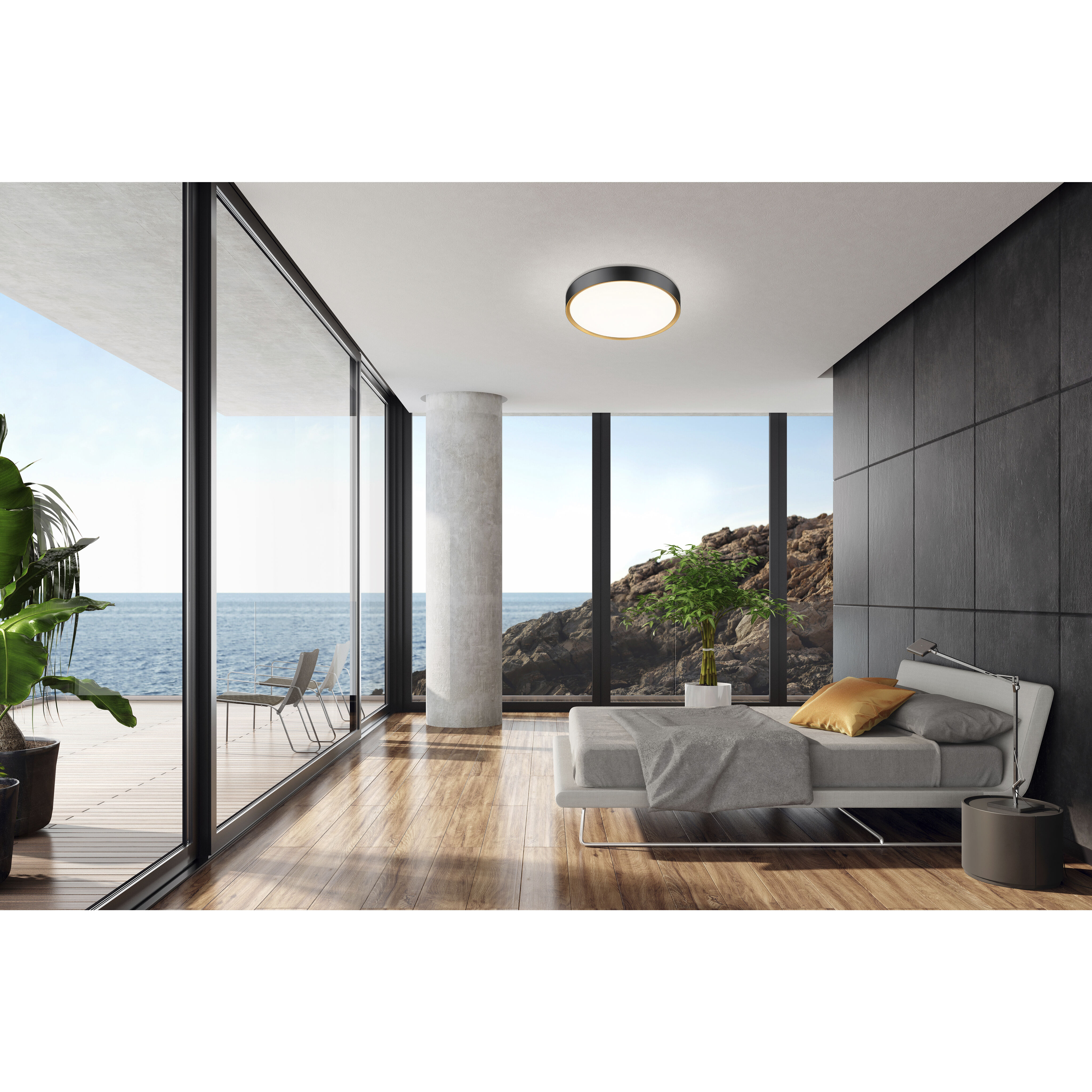 Kawan LED 20 inch Matte Black and Modern Gold Flush Mount Ceiling Light