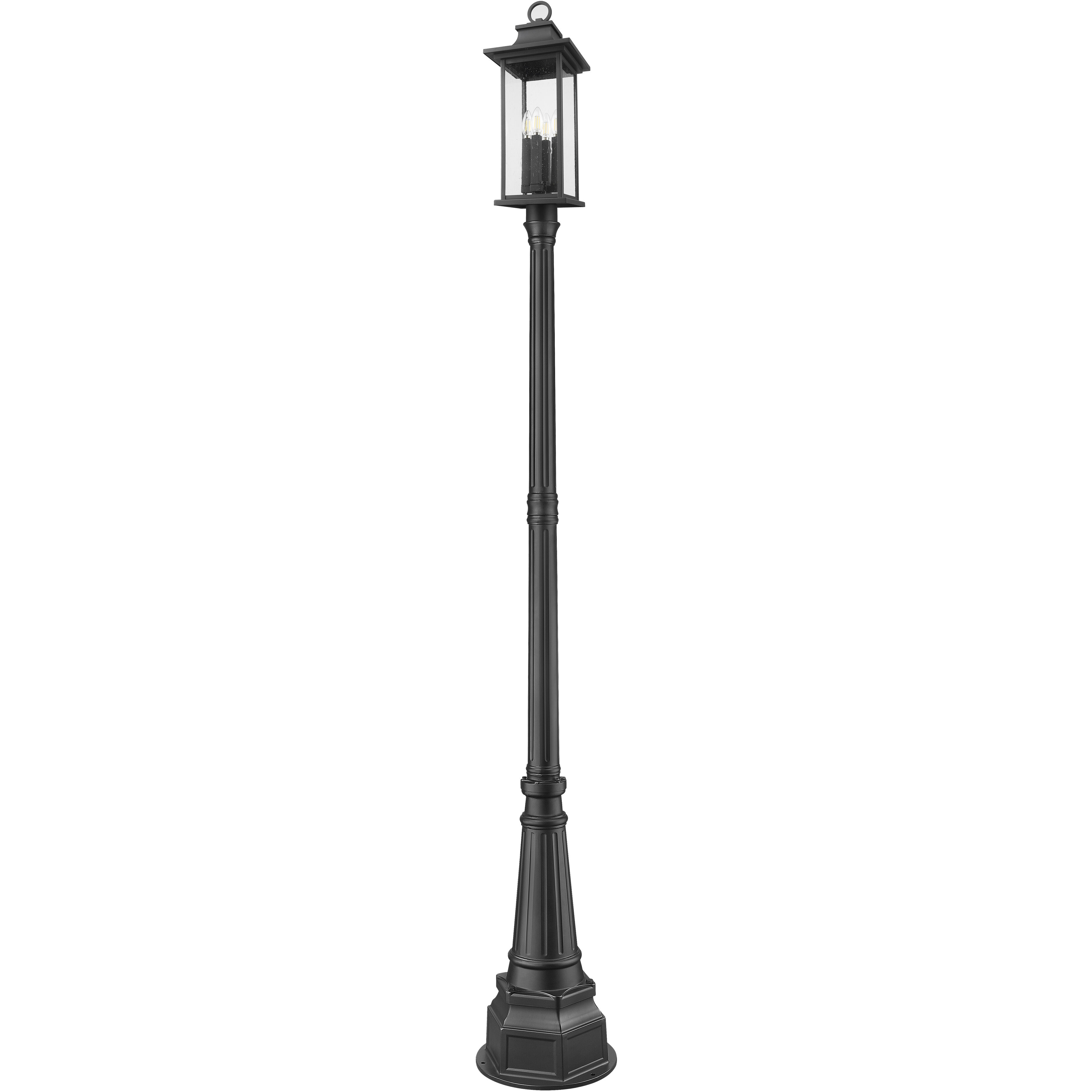Tiberius 4 Light 107.25 inch Black Outdoor Post Mounted Fixture in Clear Seedy Glass