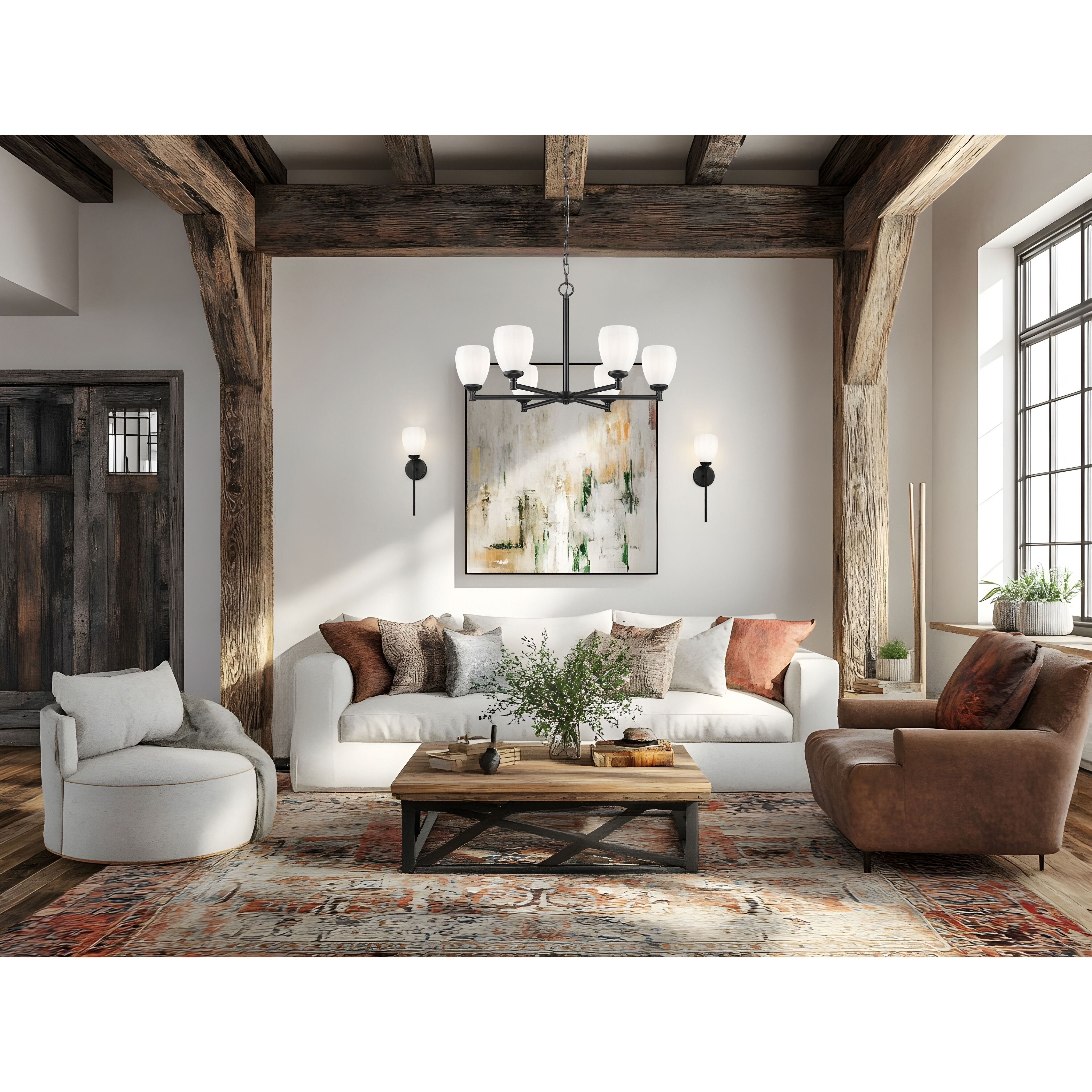 Oren 6 Light 32 inch Matte Black Chandelier Ceiling Light