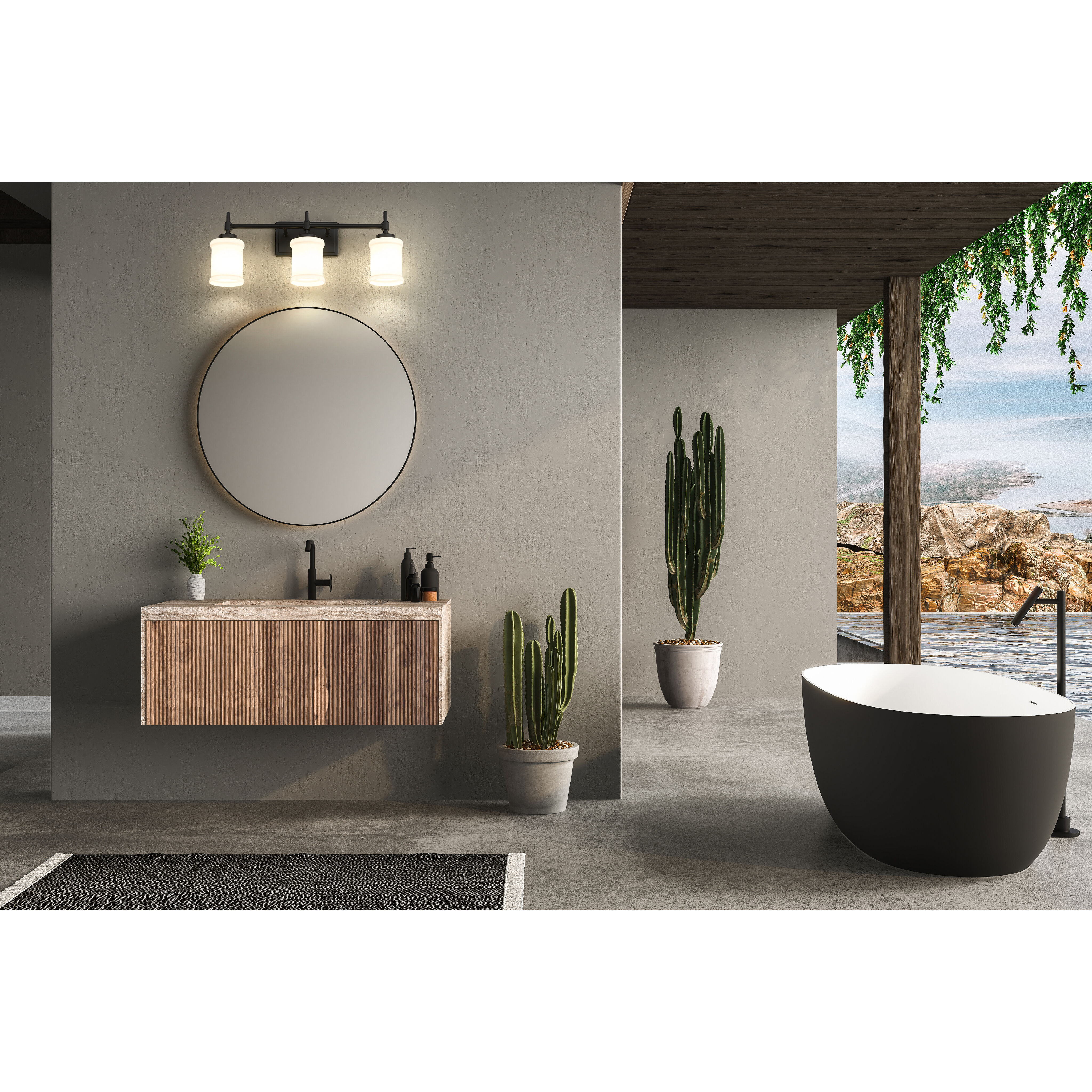 Cadoc 3 Light 23.5 inch Matte Black Bath Vanity Light Wall Light