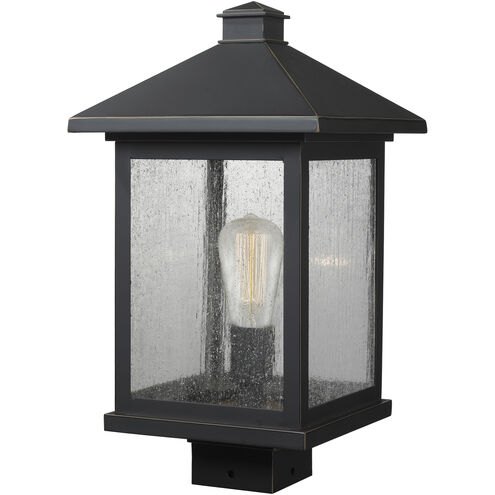 Portland 1 Light 17 inch Oil Rubbed Bronze Outdoor Post Mount Fixture in Clear Seedy Glass, 5.74