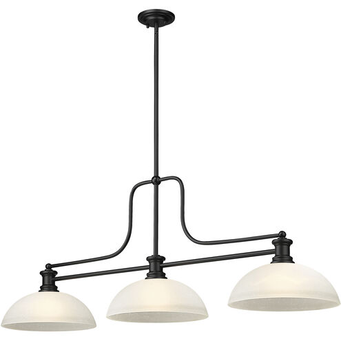 Melange 3 Light 52 inch Matte Black Billiard Ceiling Light in White Linen Glass