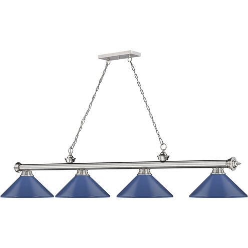 Cordon 4 Light 81.75 inch Brushed Nickel Billiard Ceiling Light in Navy Blue Steel