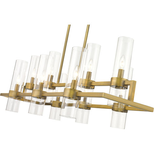 Datus 10 Light 42.5 inch Rubbed Brass Linear Chandelier Ceiling Light