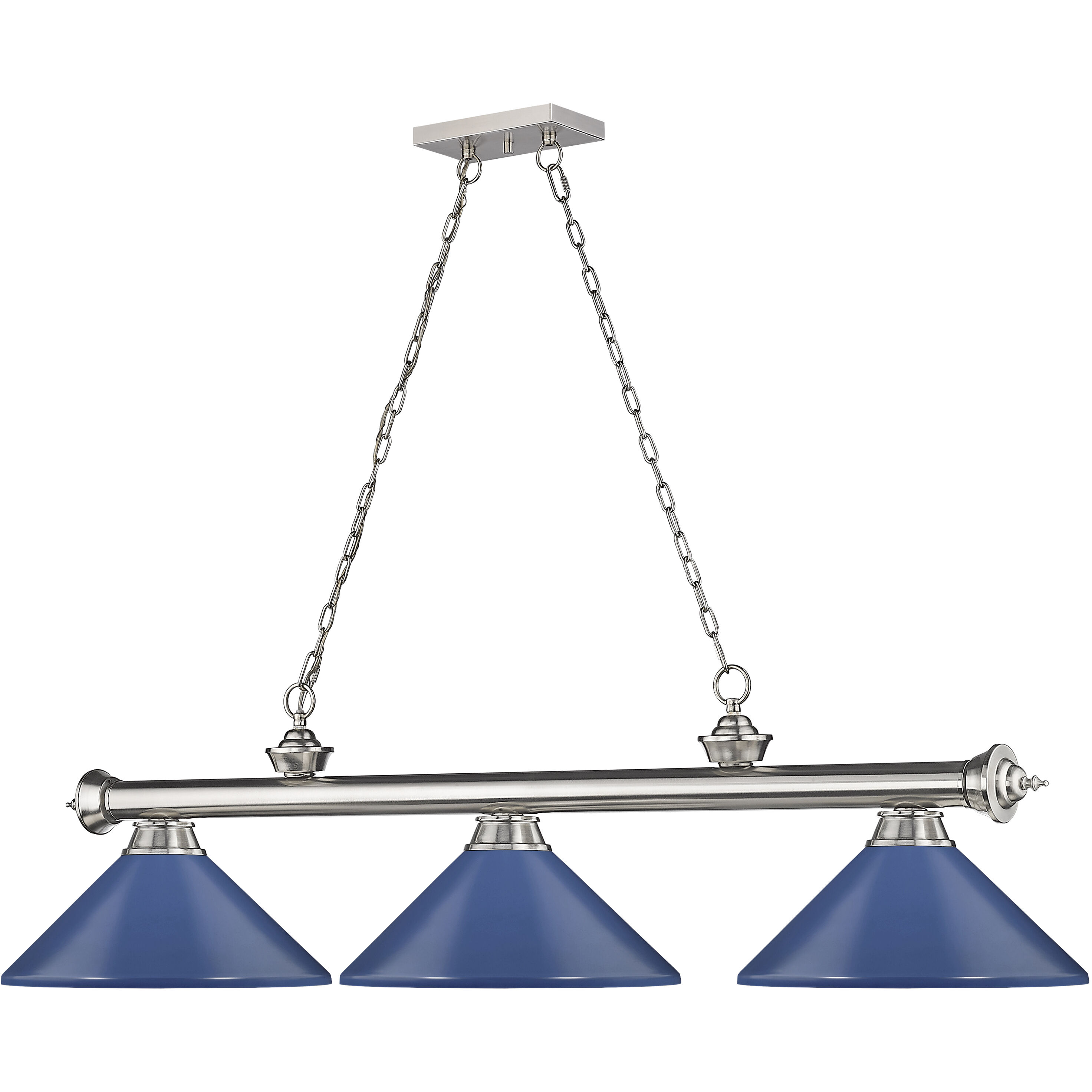 Cordon 3 Light 58 inch Brushed Nickel Billiard Ceiling Light in Navy Blue Steel