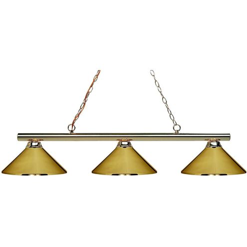 Sharp Shooter 3 Light 48 inch Polished Brass Billiard Ceiling Light in Matte Black, Polished Brass Steel