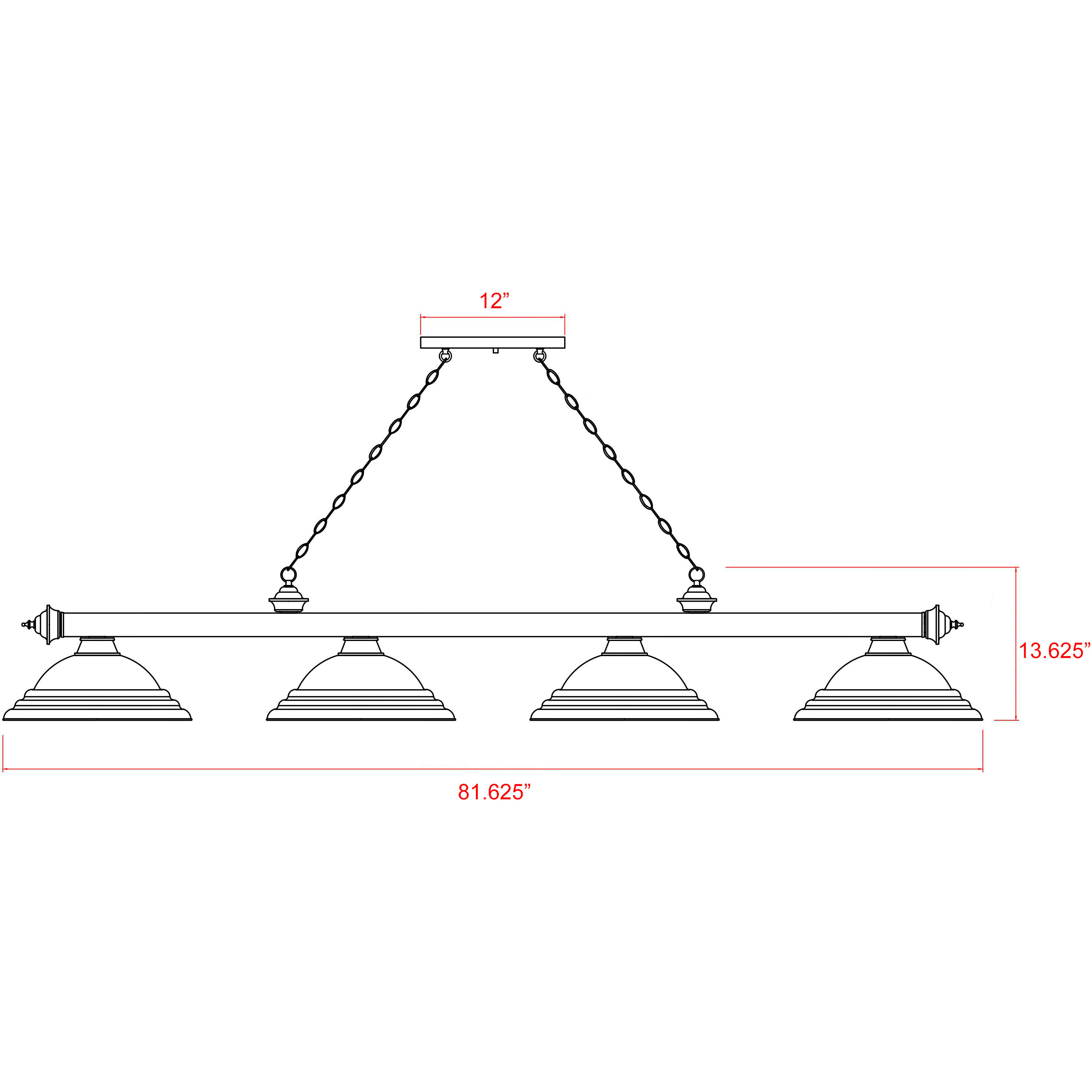 Cordon 4 Light 81.75 inch Matte Black and Rubbed Brass Billiard Ceiling Light in Rubbed Brass Metal