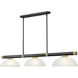 Vanguard 3 Light 58.5 inch Matte Black and Rubbed Brass Billiard Ceiling Light in White Linen Glass