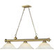 Cordon 3 Light 58 inch Rubbed Brass Billiard Ceiling Light in White Mottle Glass