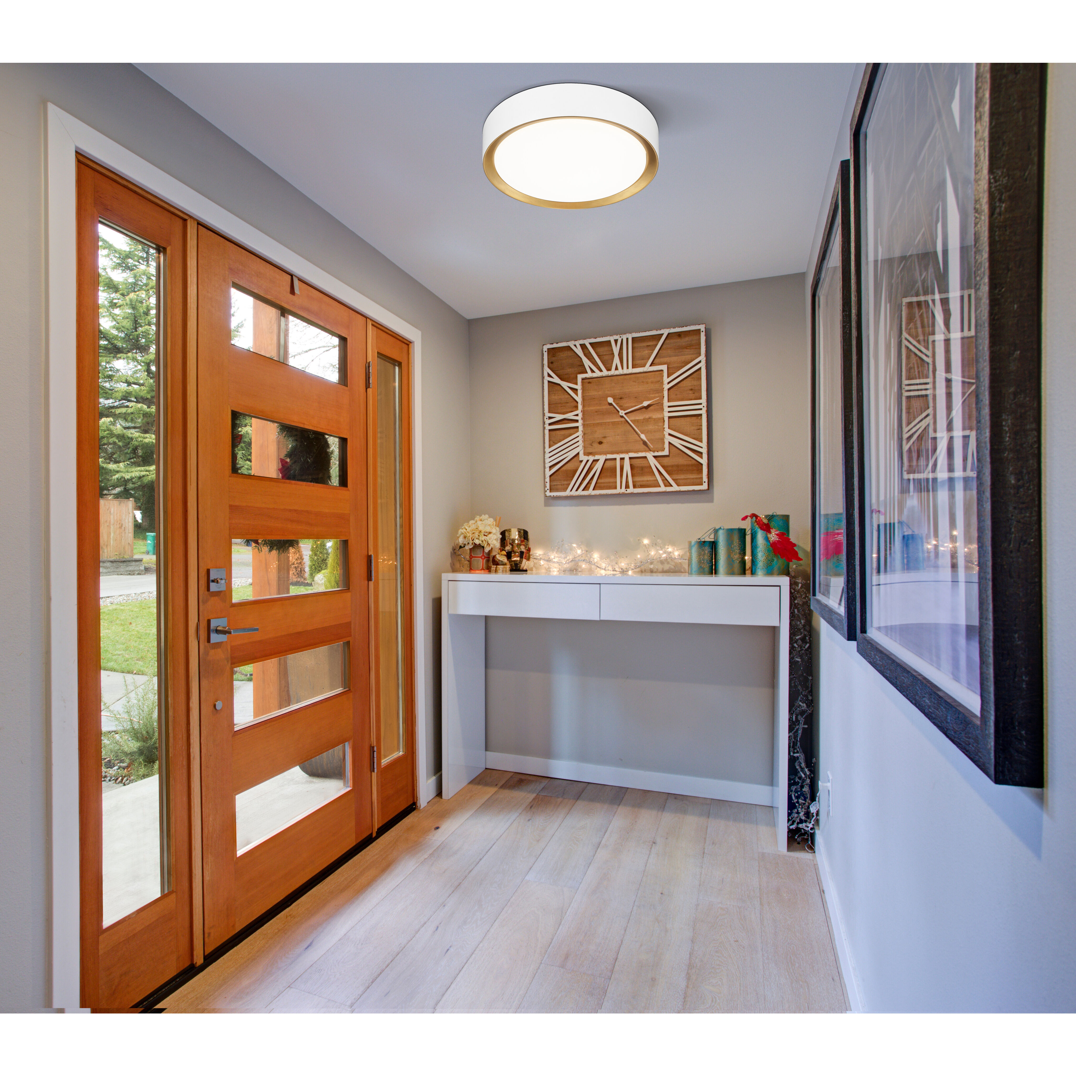 Kawan LED 12 inch Matte White and Modern Gold Flush Mount Ceiling Light