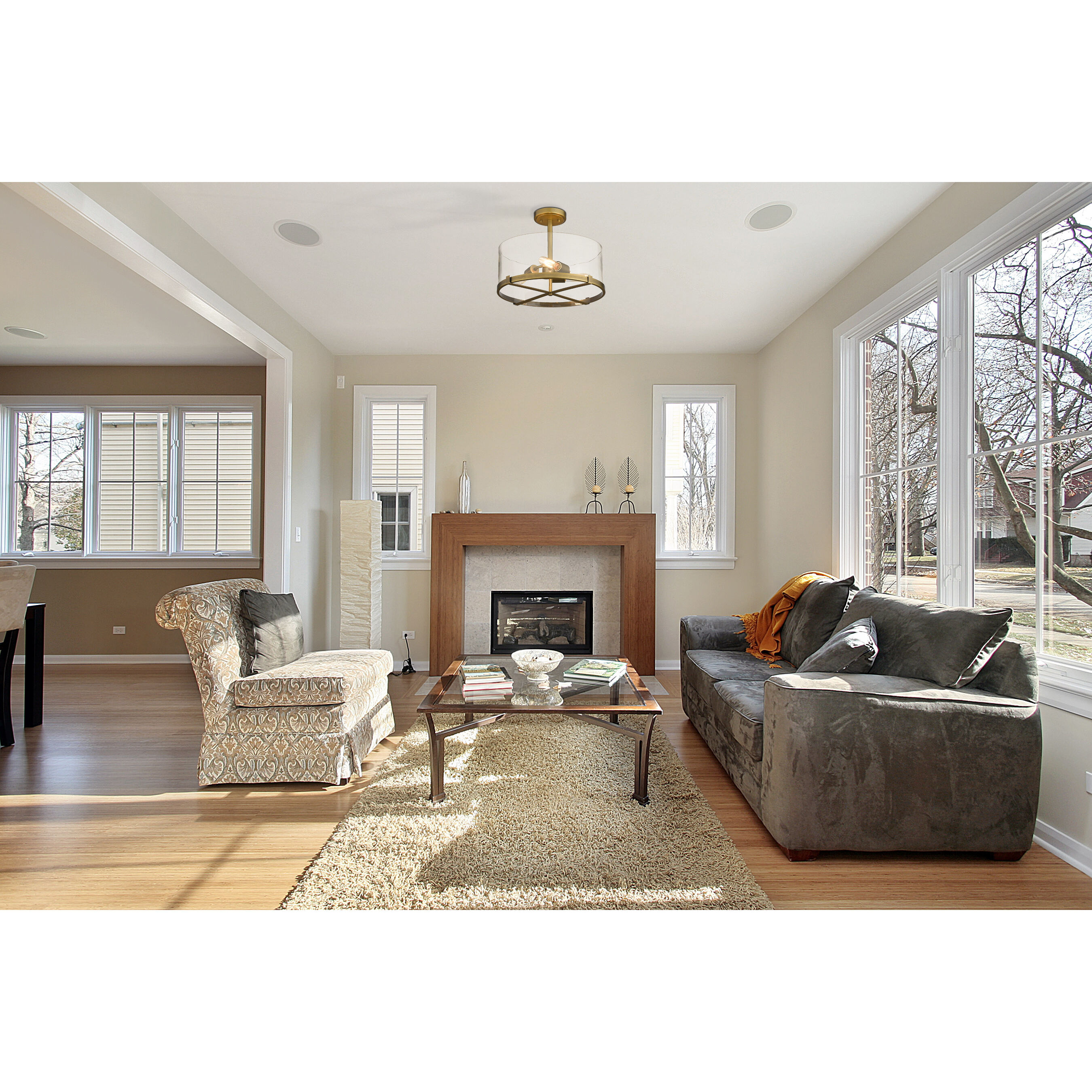 Callista 3 Light 16.5 inch Rubbed Brass Semi Flush Mount Ceiling Light