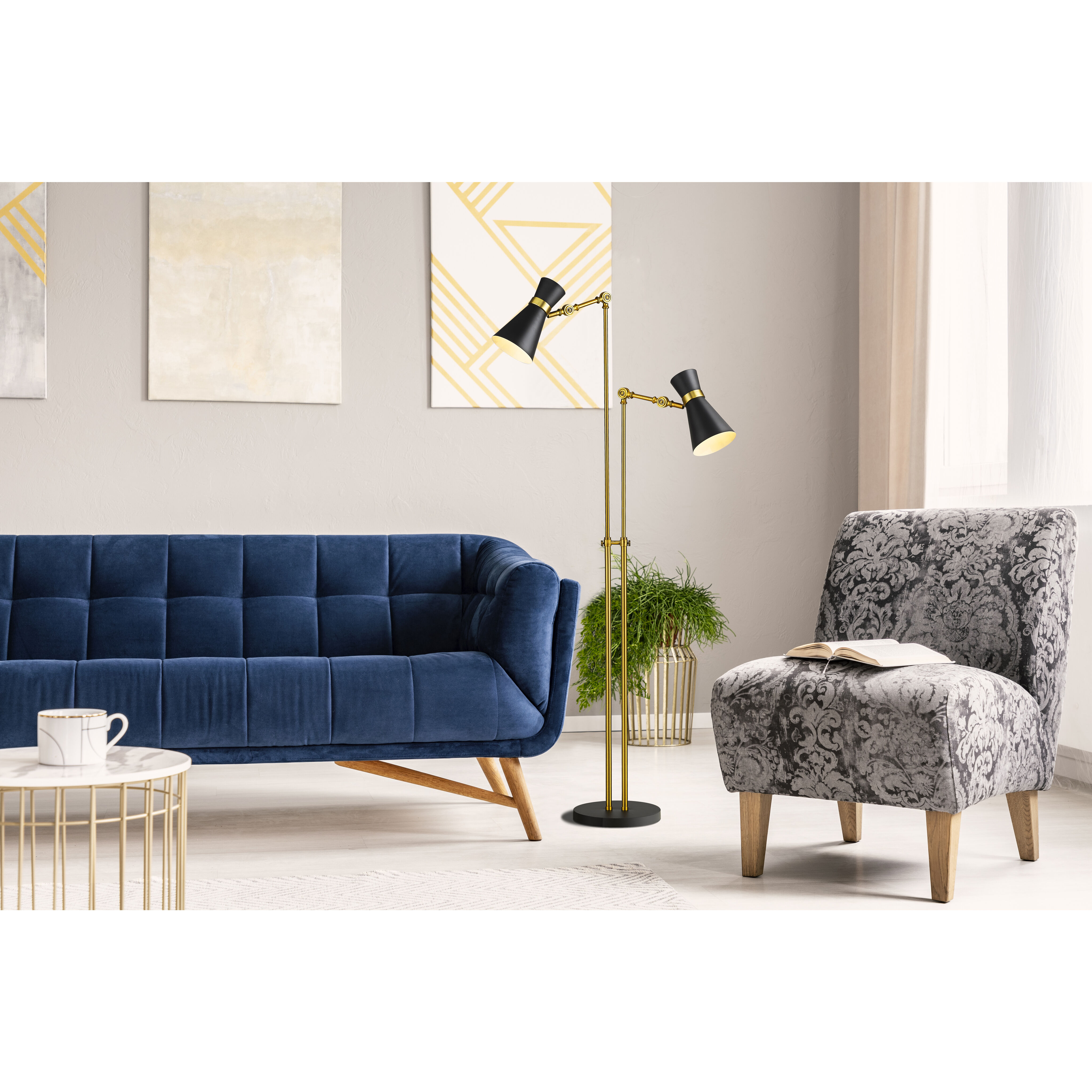 Soriano 56.5 inch 60.00 watt Matte Black and Heritage Brass Floor Lamp Portable Light