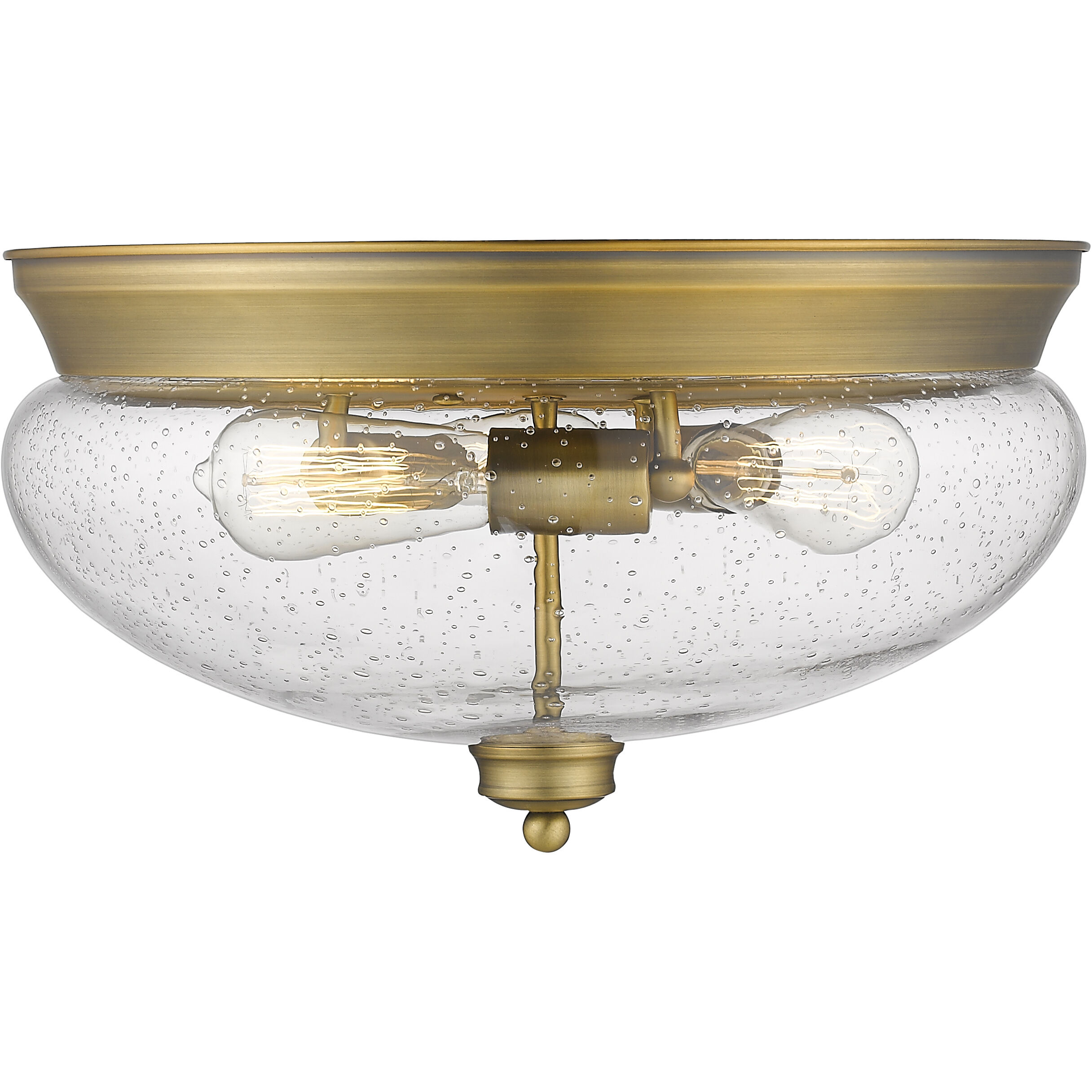 Amon 3 Light 15 inch Heritage Brass Flush Mount Ceiling Light in Clear Seedy Glass, 5.25