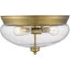 Amon 3 Light 15 inch Heritage Brass Flush Mount Ceiling Light in Clear Seedy Glass, 5.25