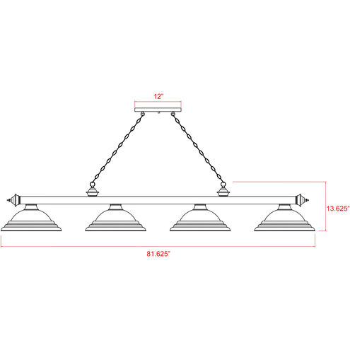 Cordon 4 Light 81.75 inch Bronze Plate Billiard Ceiling Light in Rubbed Brass Metal