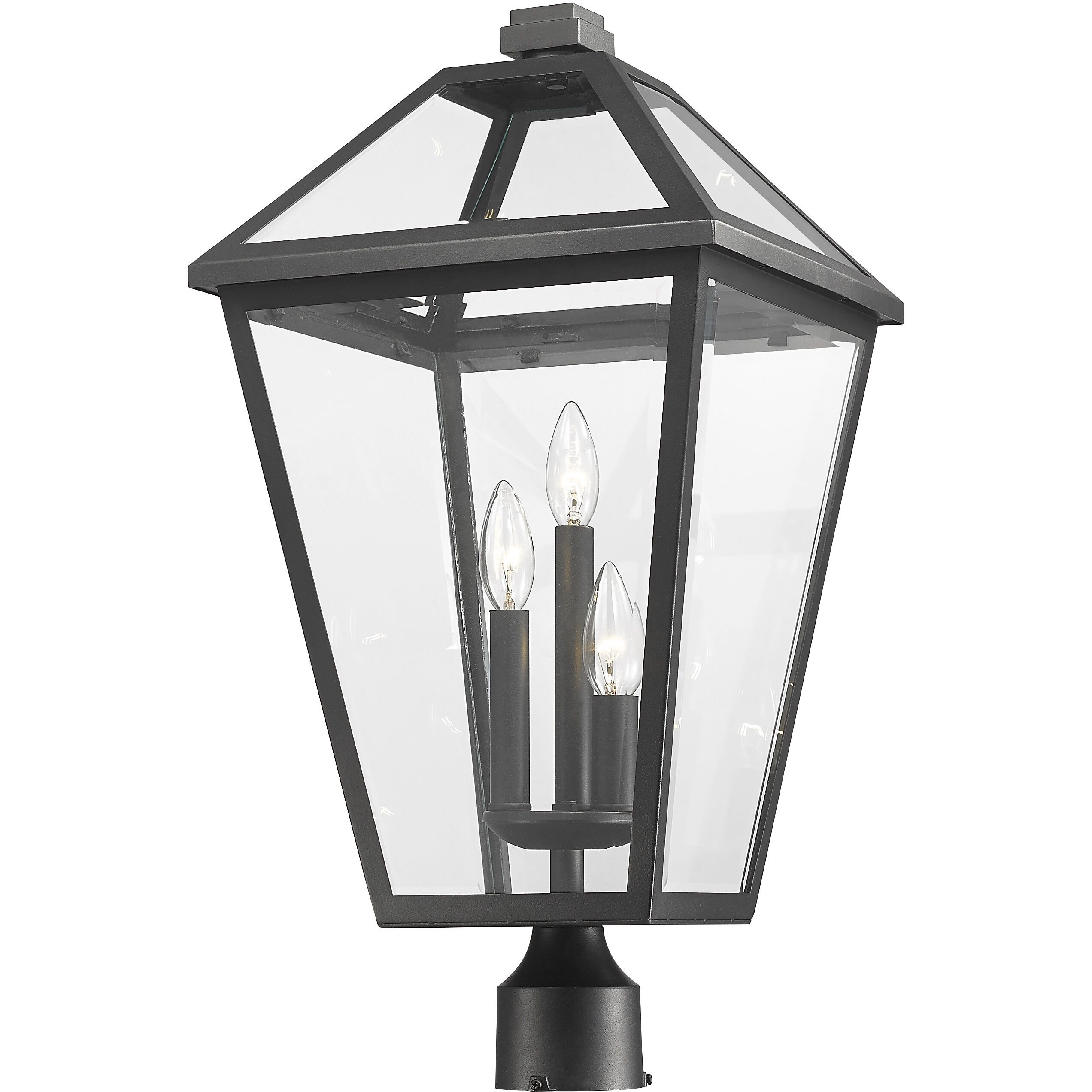 Talbot 3 Light 23.75 inch Black Outdoor Post Mount Fixture in Clear Beveled Glass