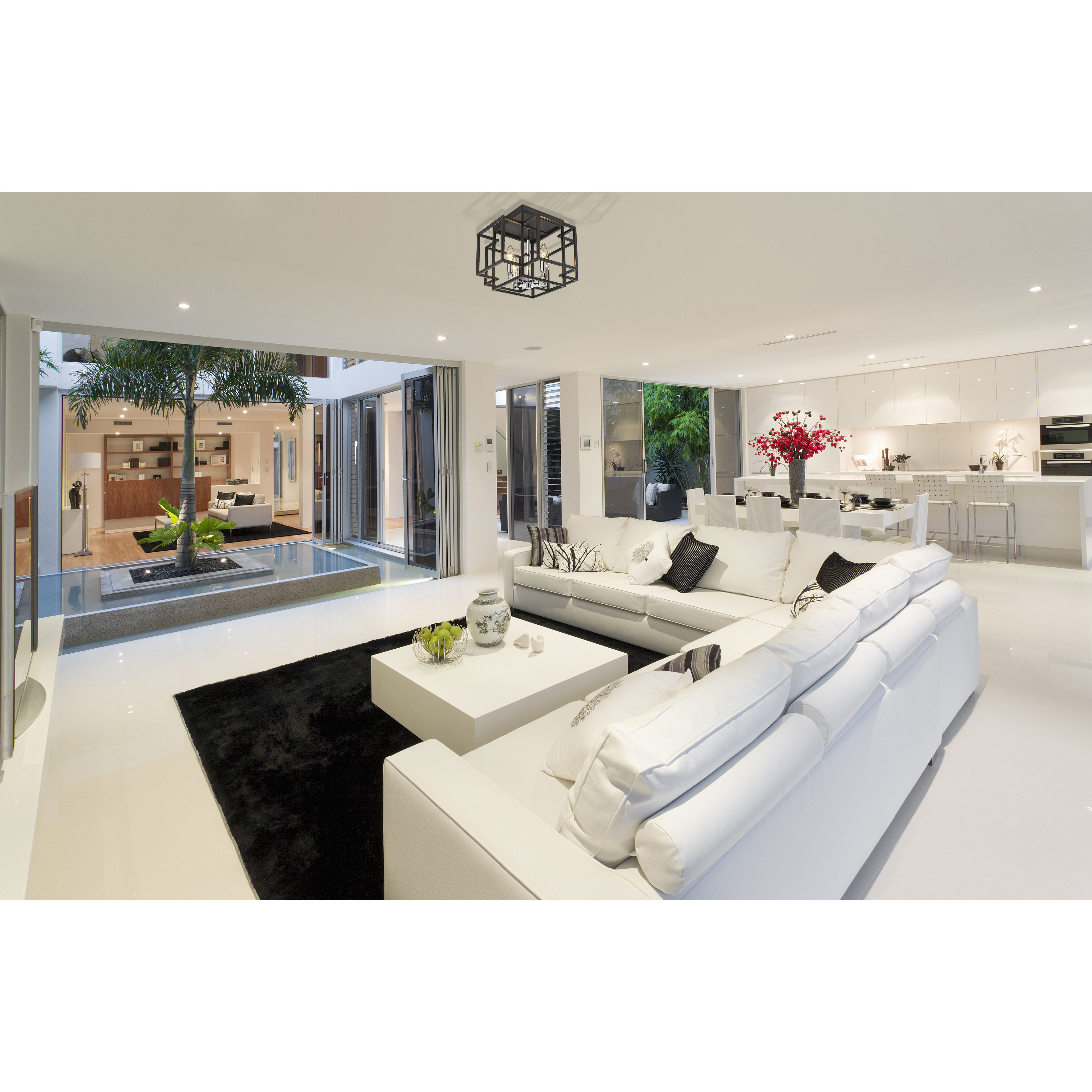 Titania 4 Light 14 inch Black and Chrome Flush Mount Ceiling Light in 5.5