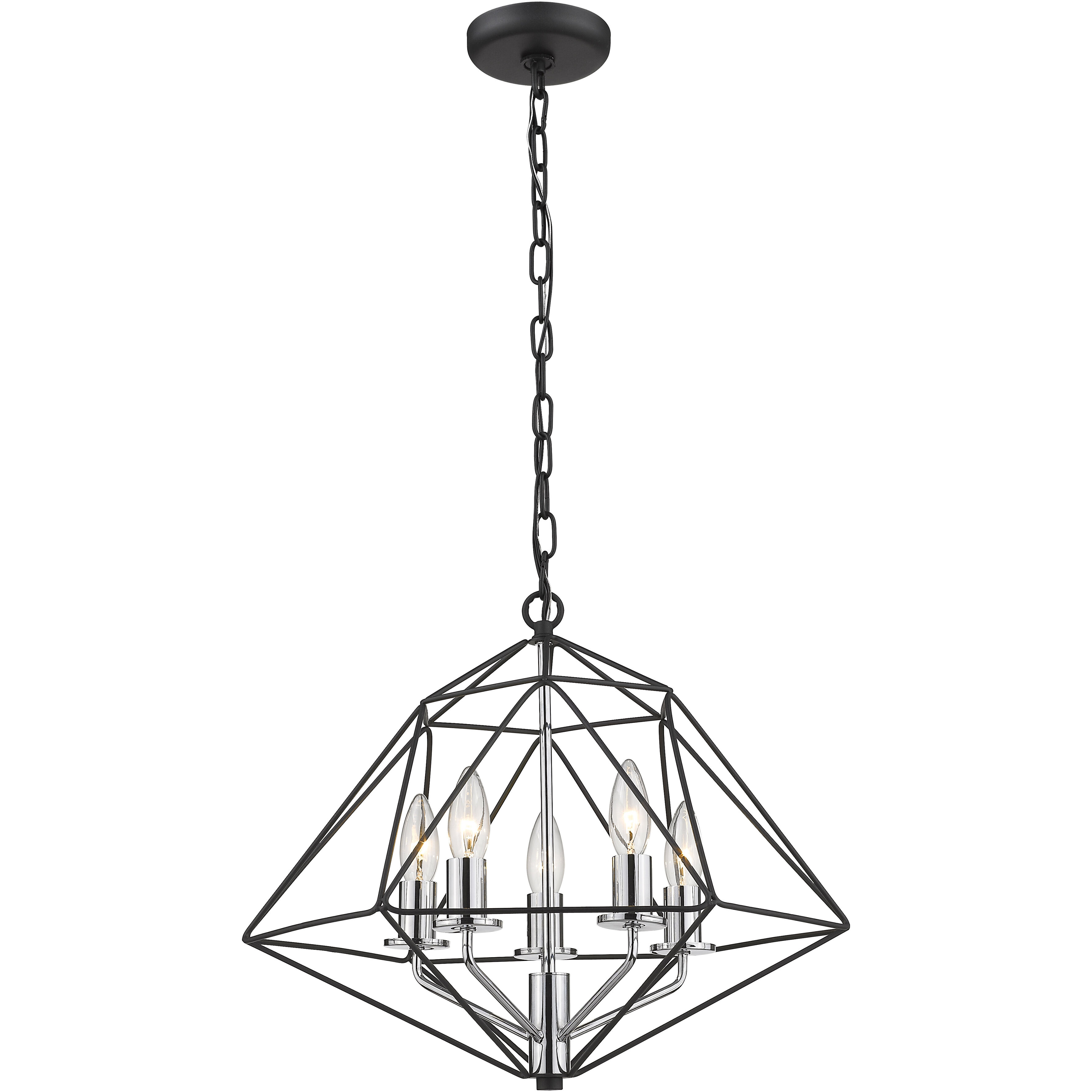 Geo 5 Light 18 inch Matte Black and Chrome Chandelier Ceiling Light