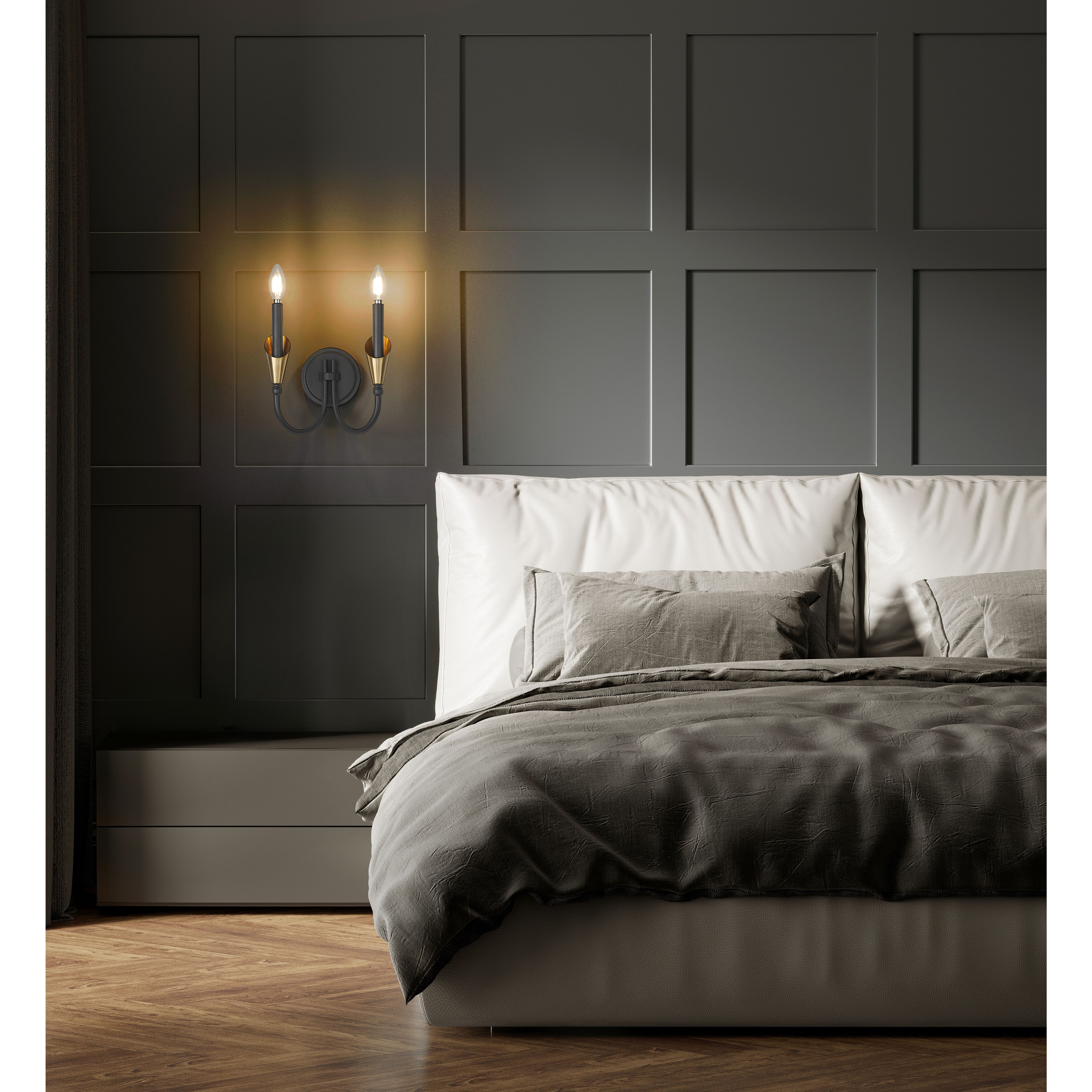 Claudelle Wall Sconce Wall Light in Matte Black and Modern Gold