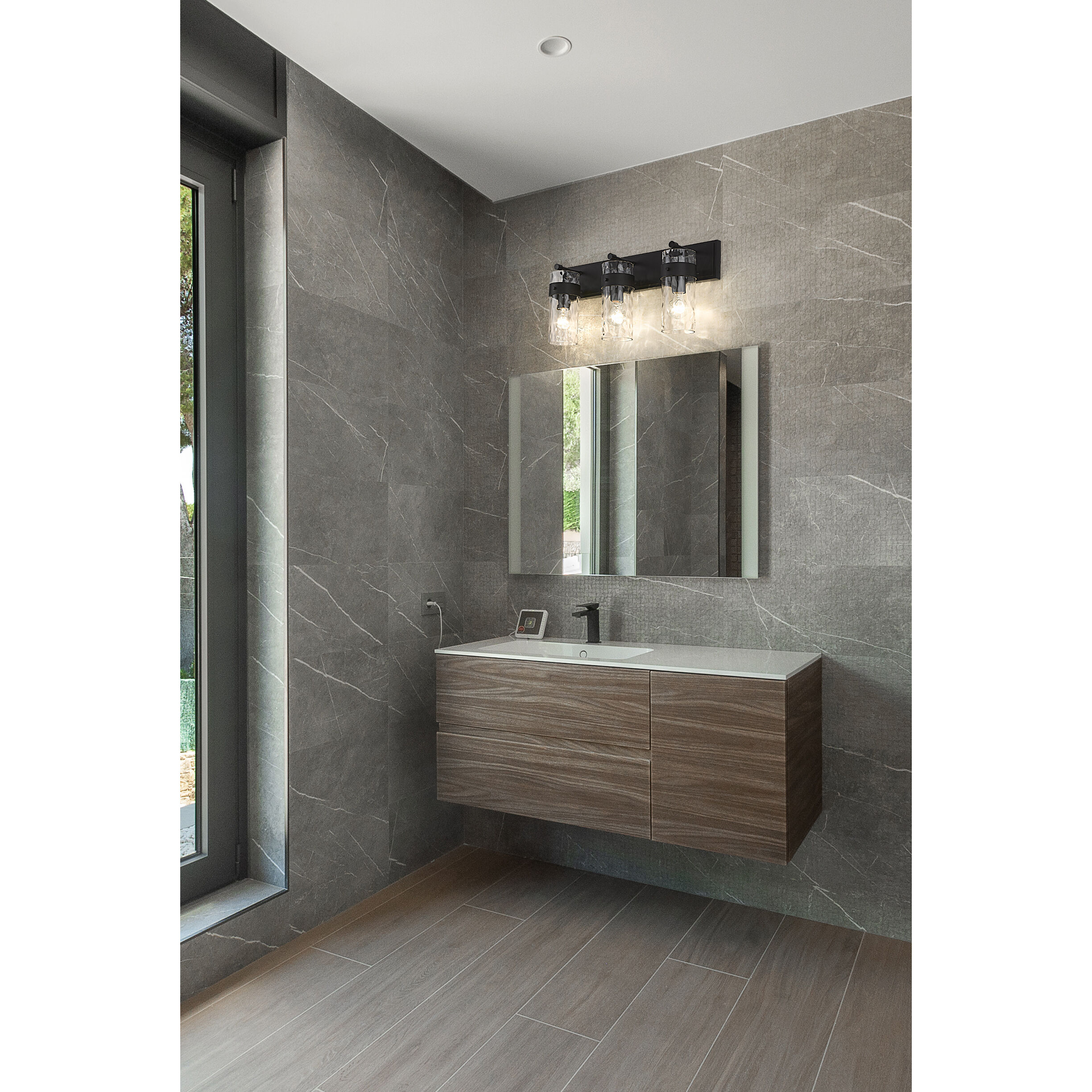 Fontaine 3 Light 24 inch Matte Black Vanity Wall Light