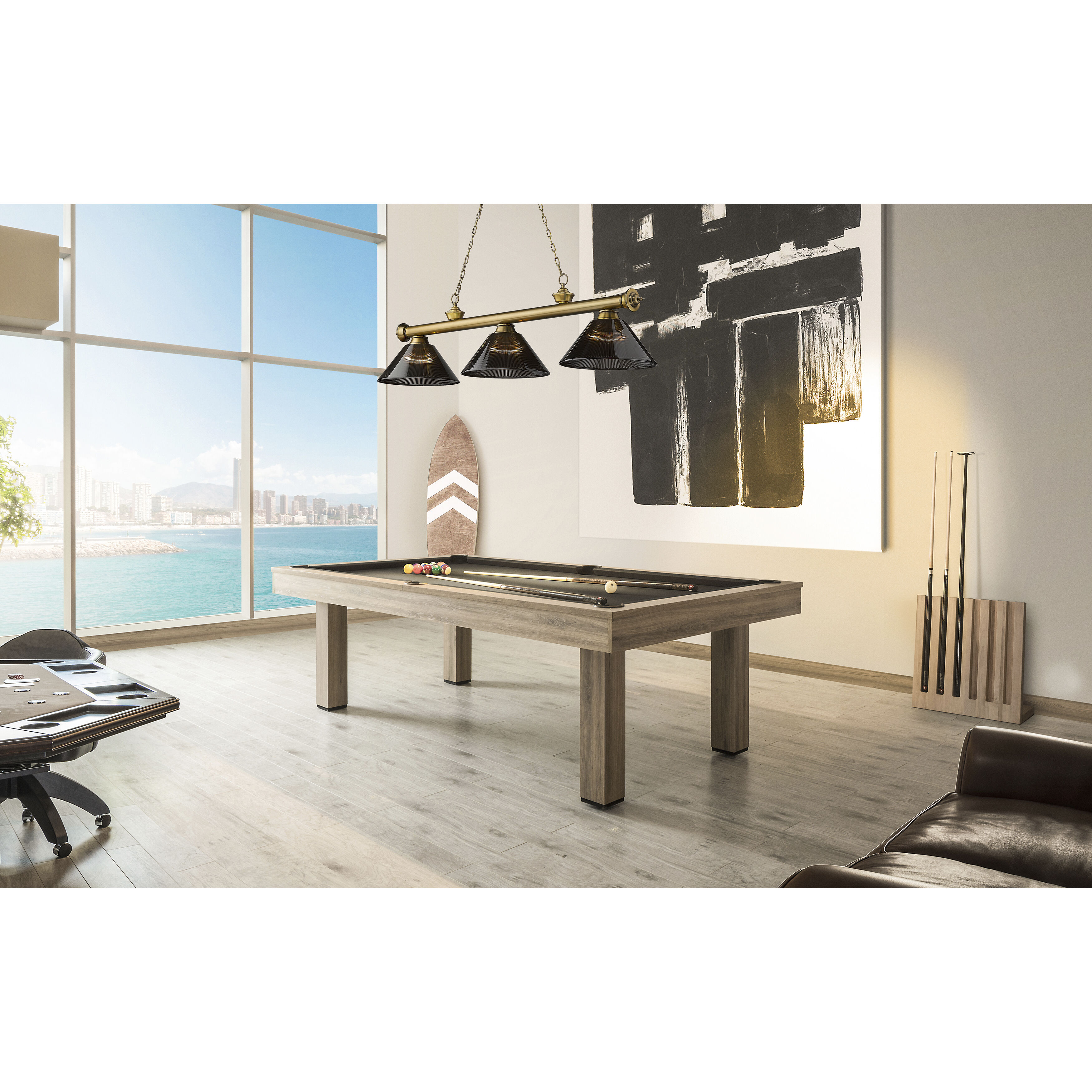 Cordon 3 Light 57.25 inch Rubbed Brass Billiard Ceiling Light in Smoke Acrylic