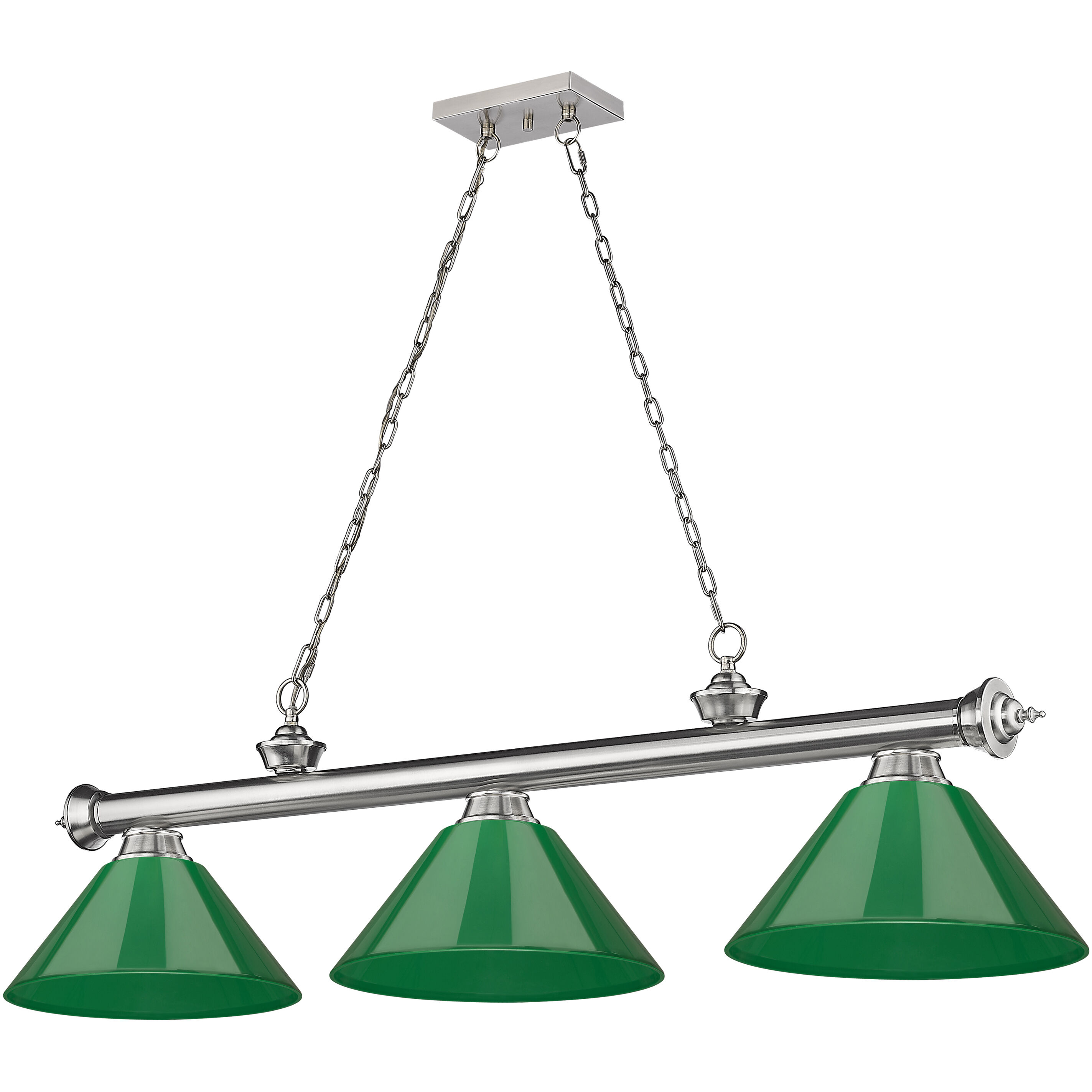 Cordon 3 Light 57.25 inch Brushed Nickel Billiard Ceiling Light in Green Plastic