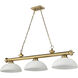 Cordon 3 Light 57.25 inch Rubbed Brass Billiard Ceiling Light in White Linen Glass