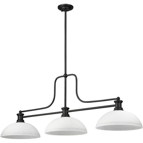 Melange 3 Light 52 inch Matte Black Billiard Ceiling Light in White Linen Glass