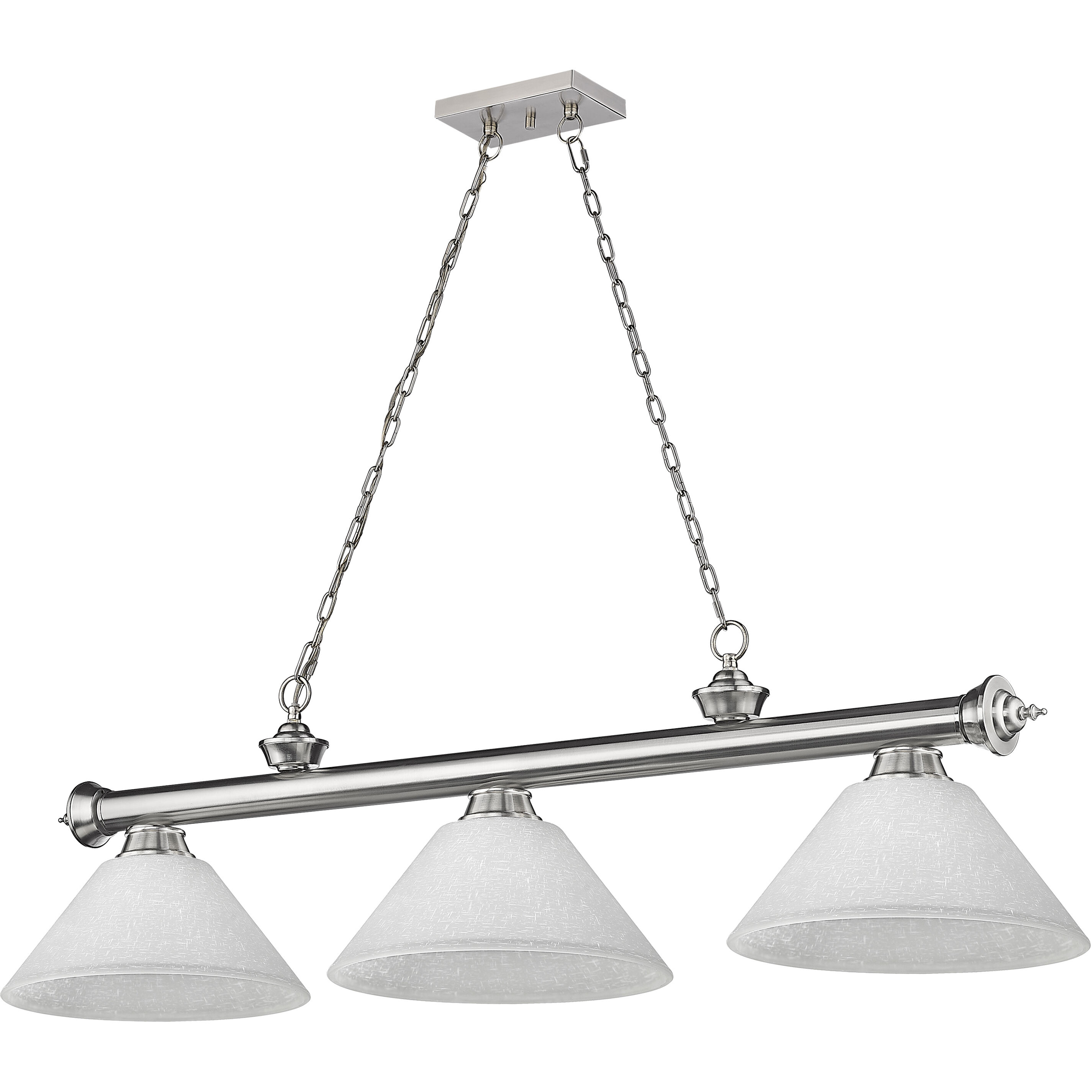 Cordon 3 Light 57.25 inch Brushed Nickel Billiard Ceiling Light in White Linen Glass