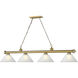Cordon 4 Light 81.25 inch Rubbed Brass Billiard Ceiling Light in White Linen Glass