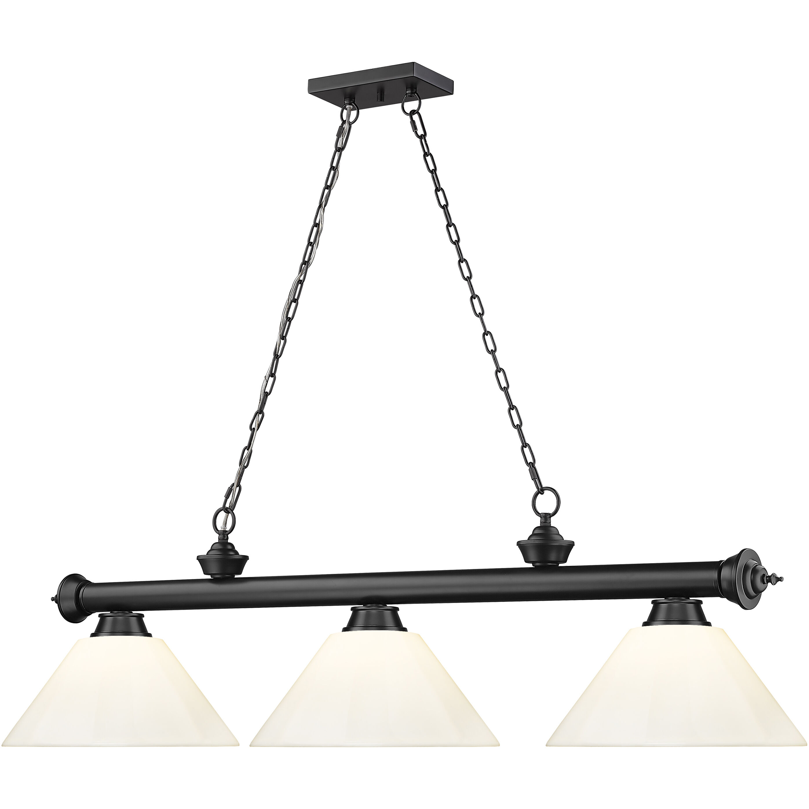 Cordon 3 Light 57.25 inch Matte Black Billiard Ceiling Light in White Plastic
