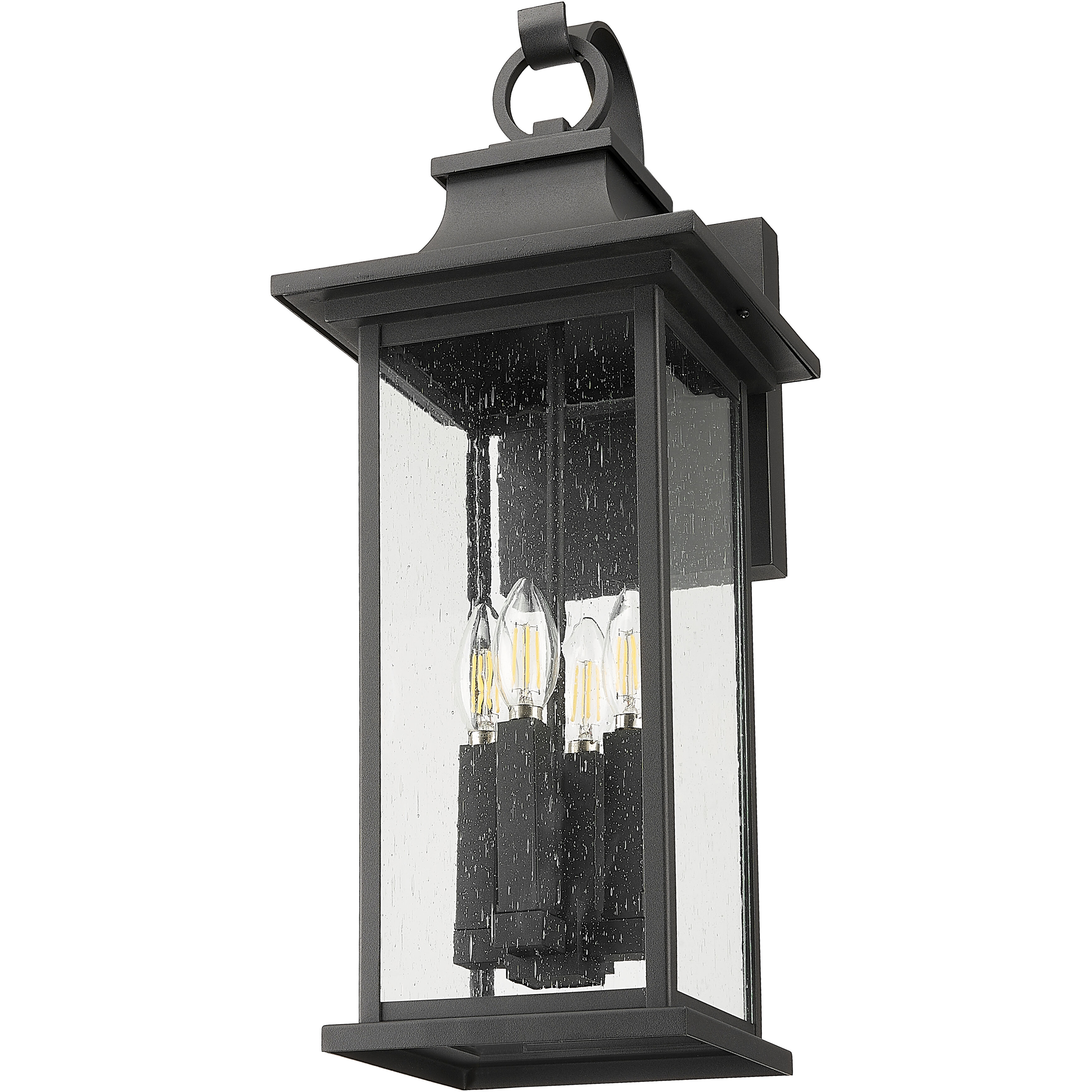 Tiberius 4 Light 24 inch Black Outdoor Wall Light in Clear Seedy Glass