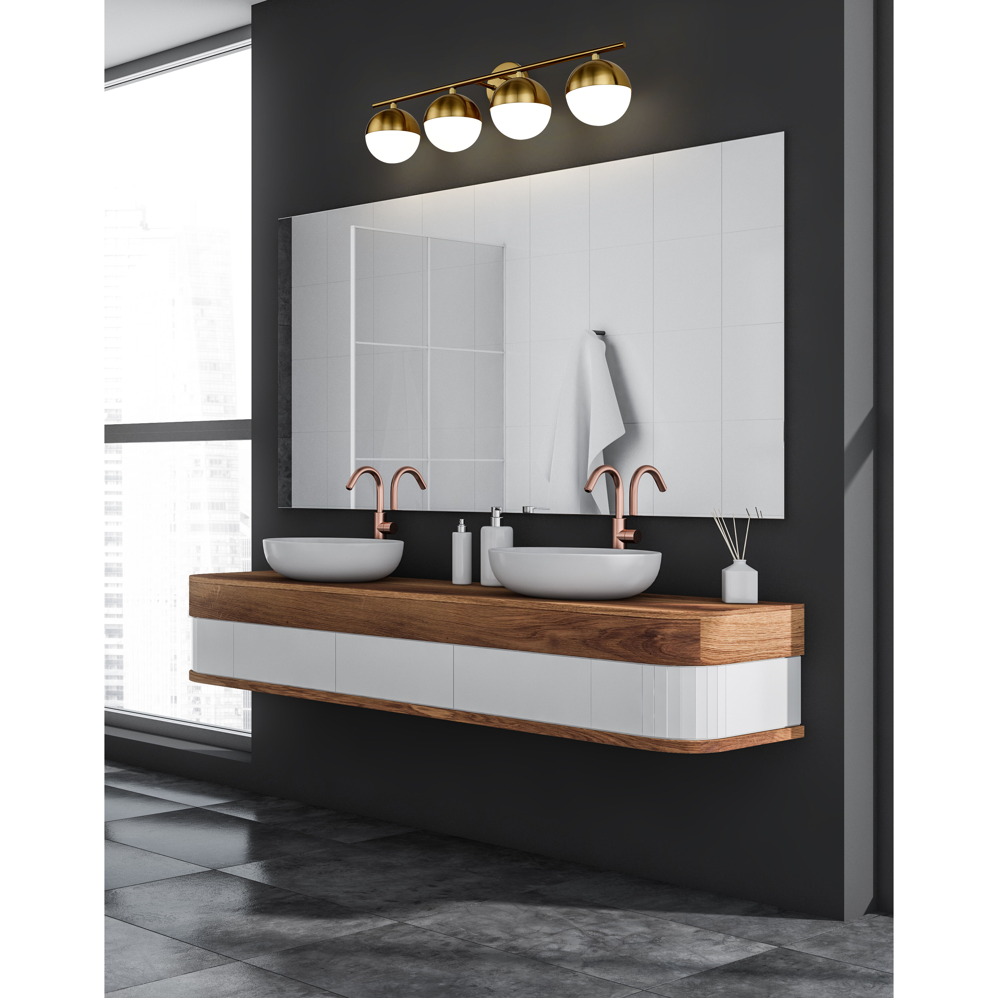 Realm Sphere 4 Light 32.25 inch Modern Gold Bath Vanity Wall Light