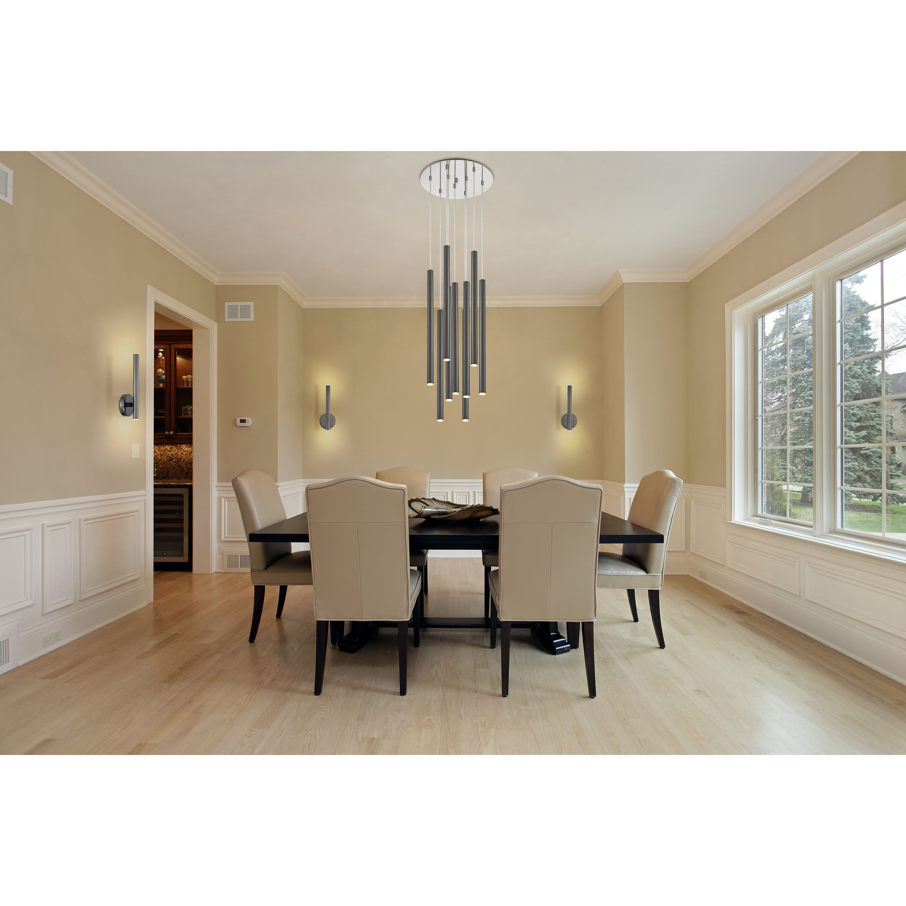 Forest LED 16 inch Chrome Chandelier Ceiling Light in Pearl Black Steel