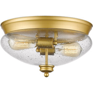 Amon 2 Light 13 inch Satin Gold Flush Mount Ceiling Light in Clear Seedy Glass, 3.3