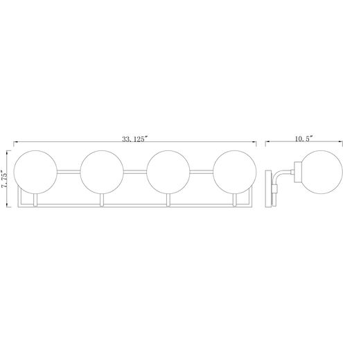 Parsons 4 Light 33.25 inch Matte Black and Olde Brass Vanity Wall Light