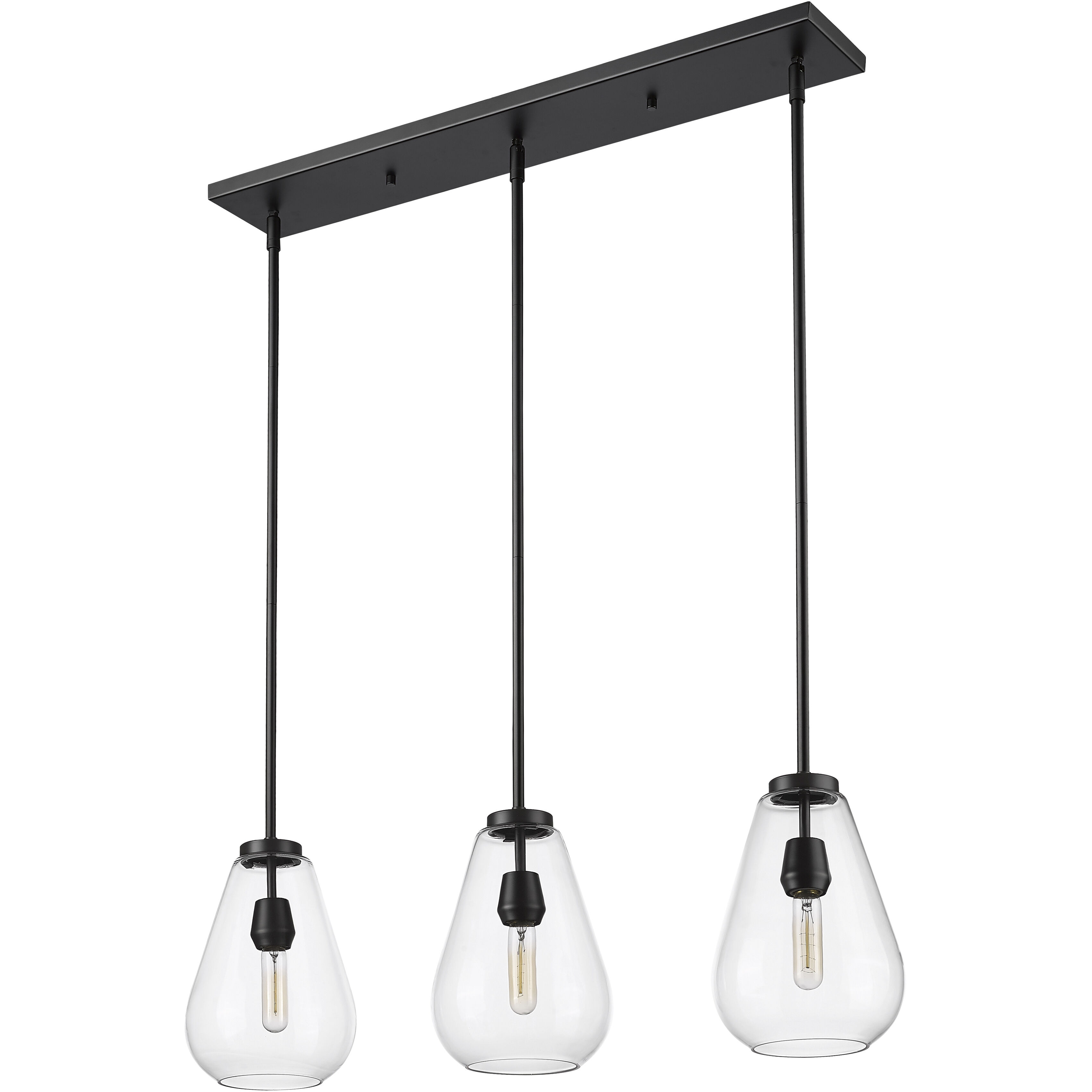 Ayra 3 Light 36 inch Matte Black Linear Chandelier Ceiling Light