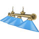 Cordon 4 Light 81.75 inch Rubbed Brass Billiard Ceiling Light in Electric Blue Steel