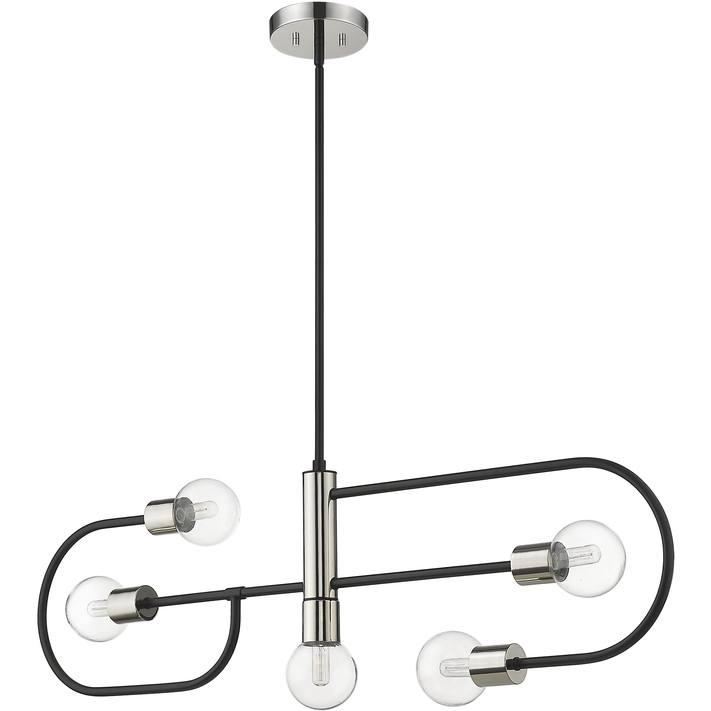 Neutra 5 Light 44 inch Matte Black and Polished Nickel Linear Chandelier Ceiling Light