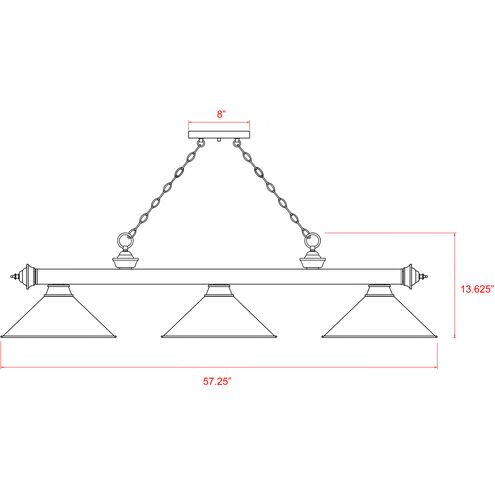 Cordon 3 Light 57.25 inch Matte Black Billiard Ceiling Light in Matte Opal Glass