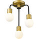 Neutra 3 Light 14 inch Matte Black and Foundry Brass Semi Flush Mount Ceiling Light