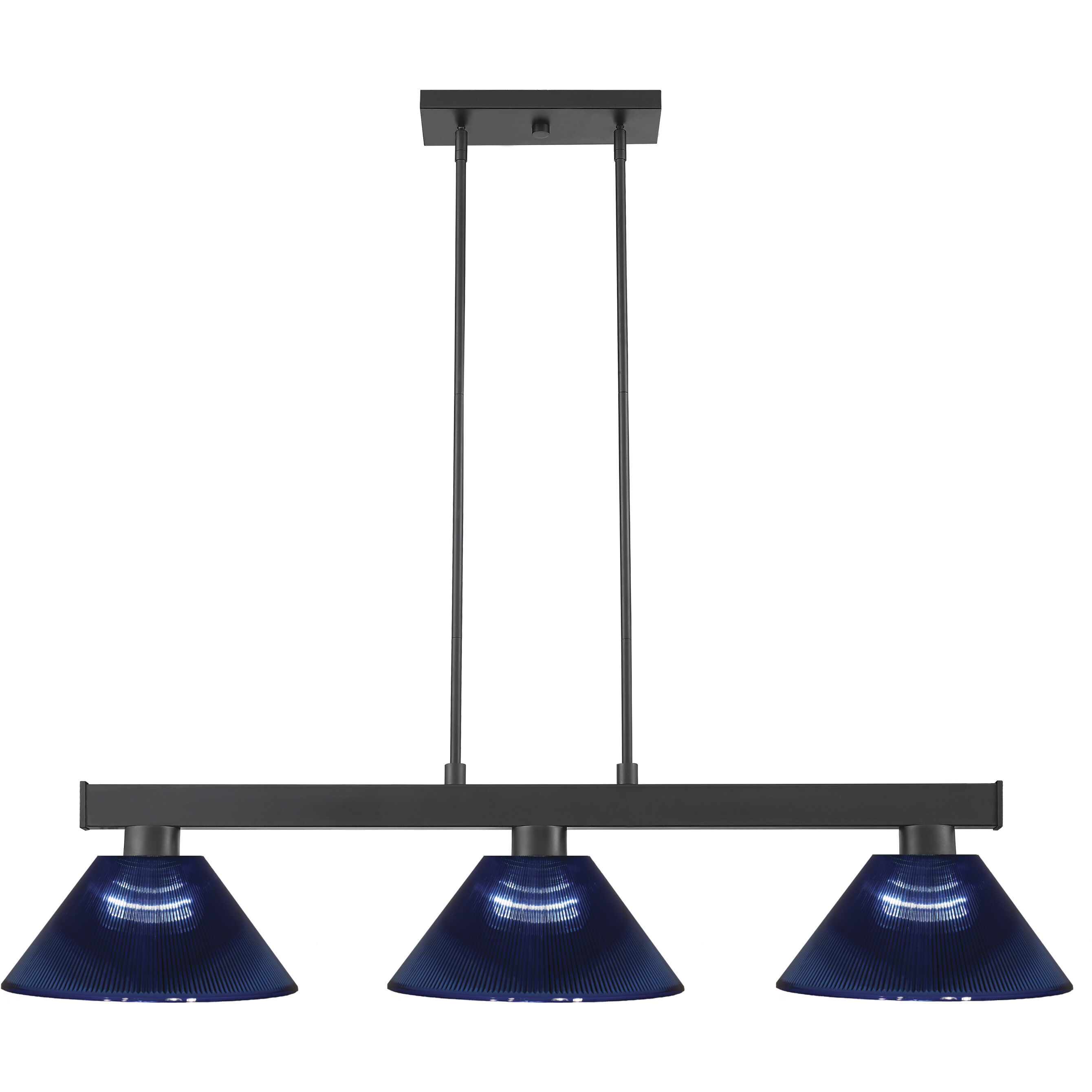 Cobalt 3 Light 46 inch Matte Black Billiard Ceiling Light in Dark Blue Acrylic