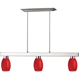 Players 3 Light 42 inch Brushed Nickel Billiard Ceiling Light in Red Glass
