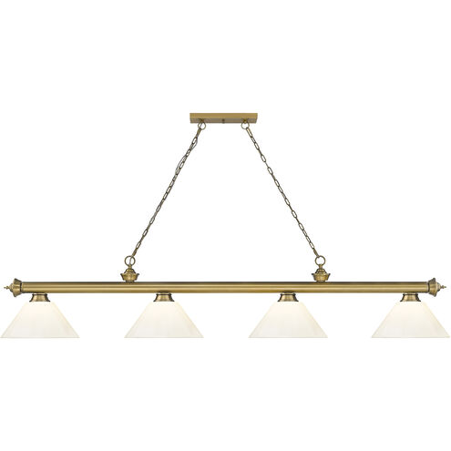 Cordon 4 Light 81.25 inch Rubbed Brass Billiard Ceiling Light in White Plastic