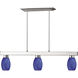 Players 3 Light 42 inch Brushed Nickel Billiard Ceiling Light in Blue Glass
