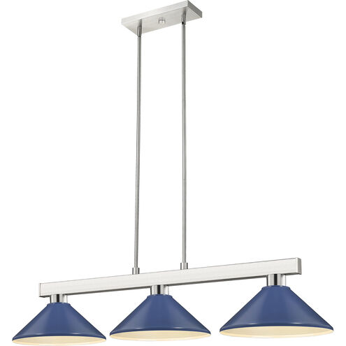 Cobalt 3 Light 46 inch Brushed Nickel Billiard Ceiling Light in Navy Blue