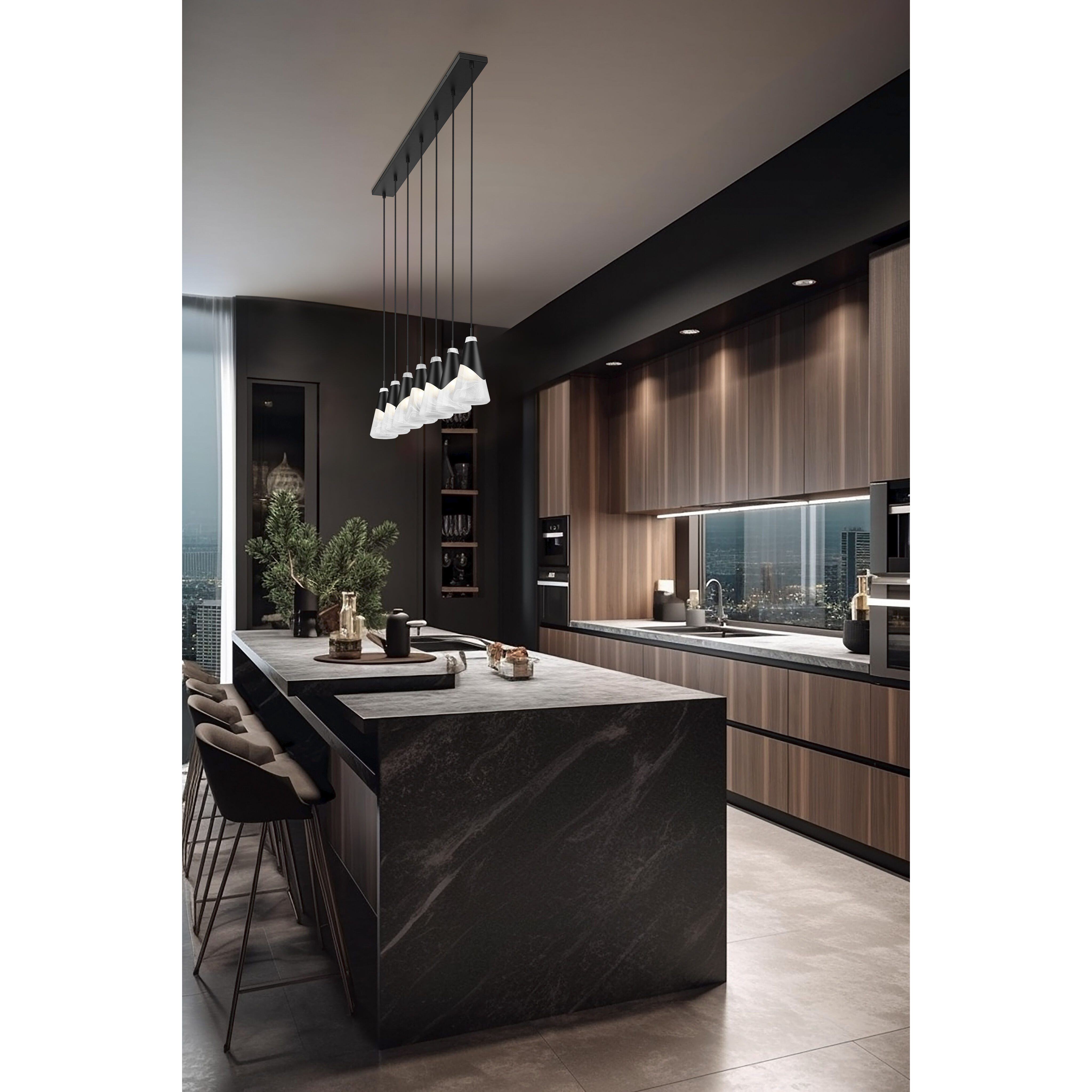 Aimie Linear Chandelier Ceiling Light in Matte Black