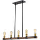 Kirkland 5 Light 36 inch Rustic Mahogany Linear Chandelier Ceiling Light
